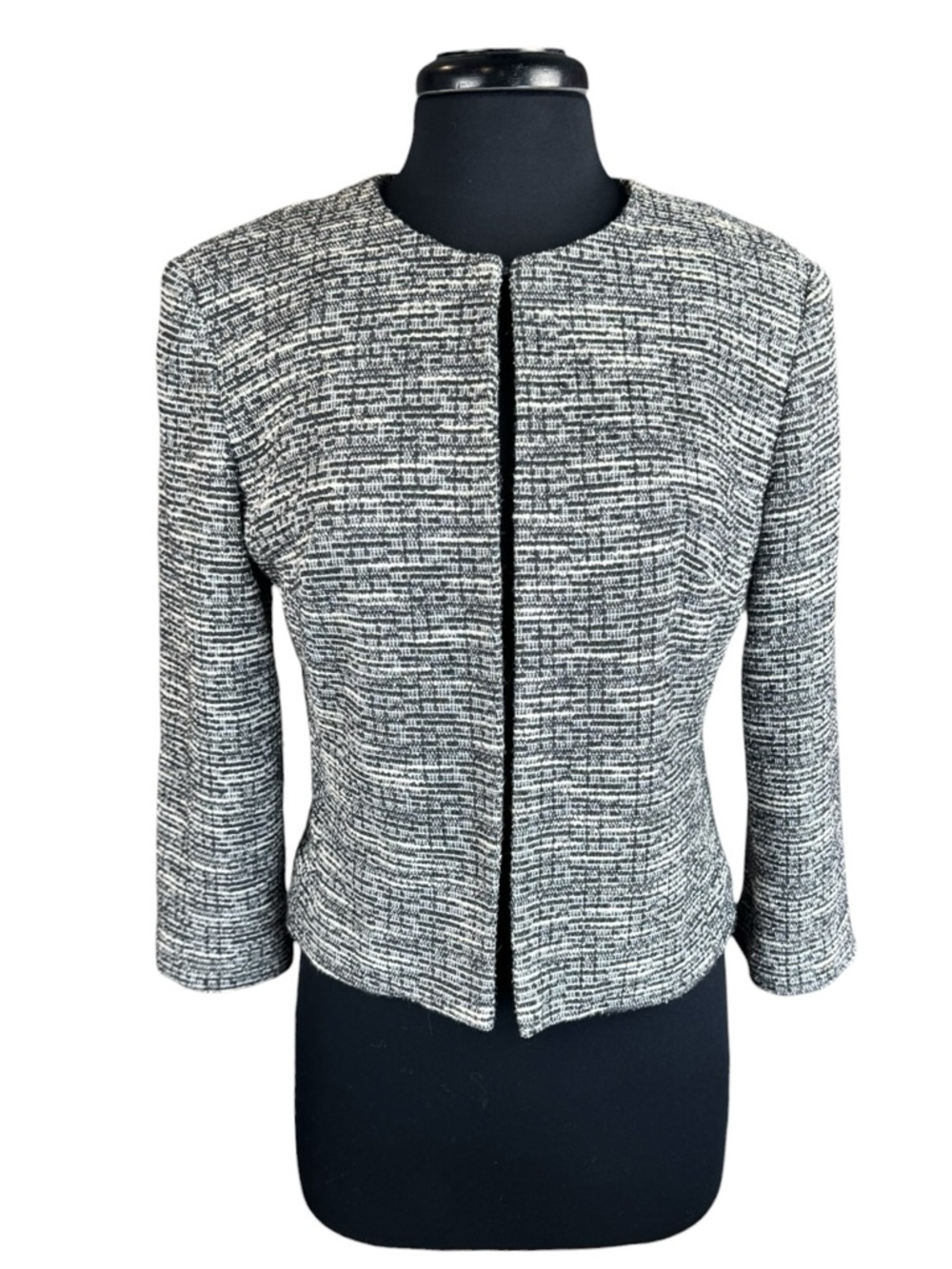 Karl Lagerfeld Paris Black & White Cropped Tweed Jacket Size S